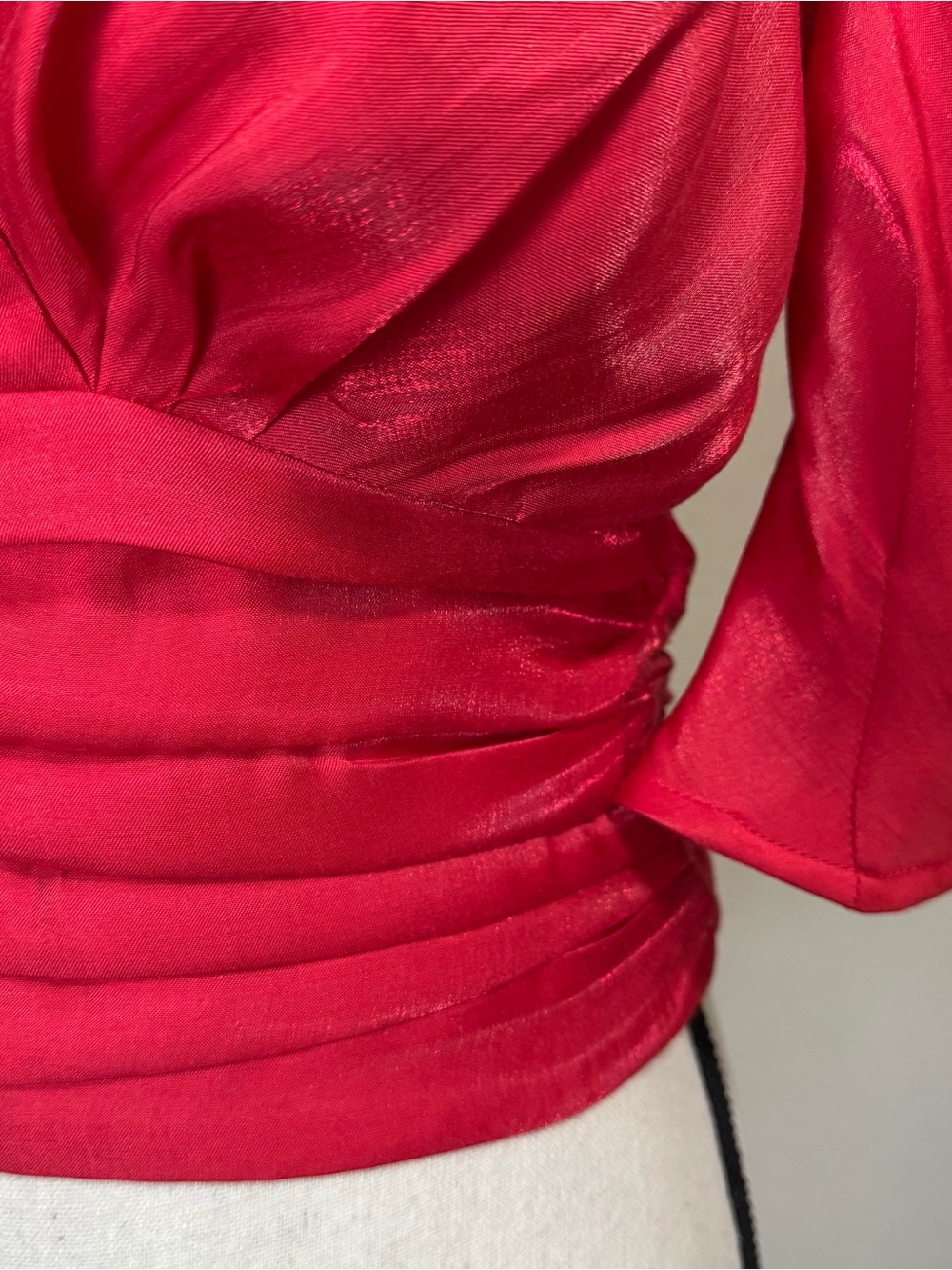 CIEBON | Farrah Shimmer Satin Red Puff Sleeve Shirt Blouse XS NWT - Picture 14 of 16